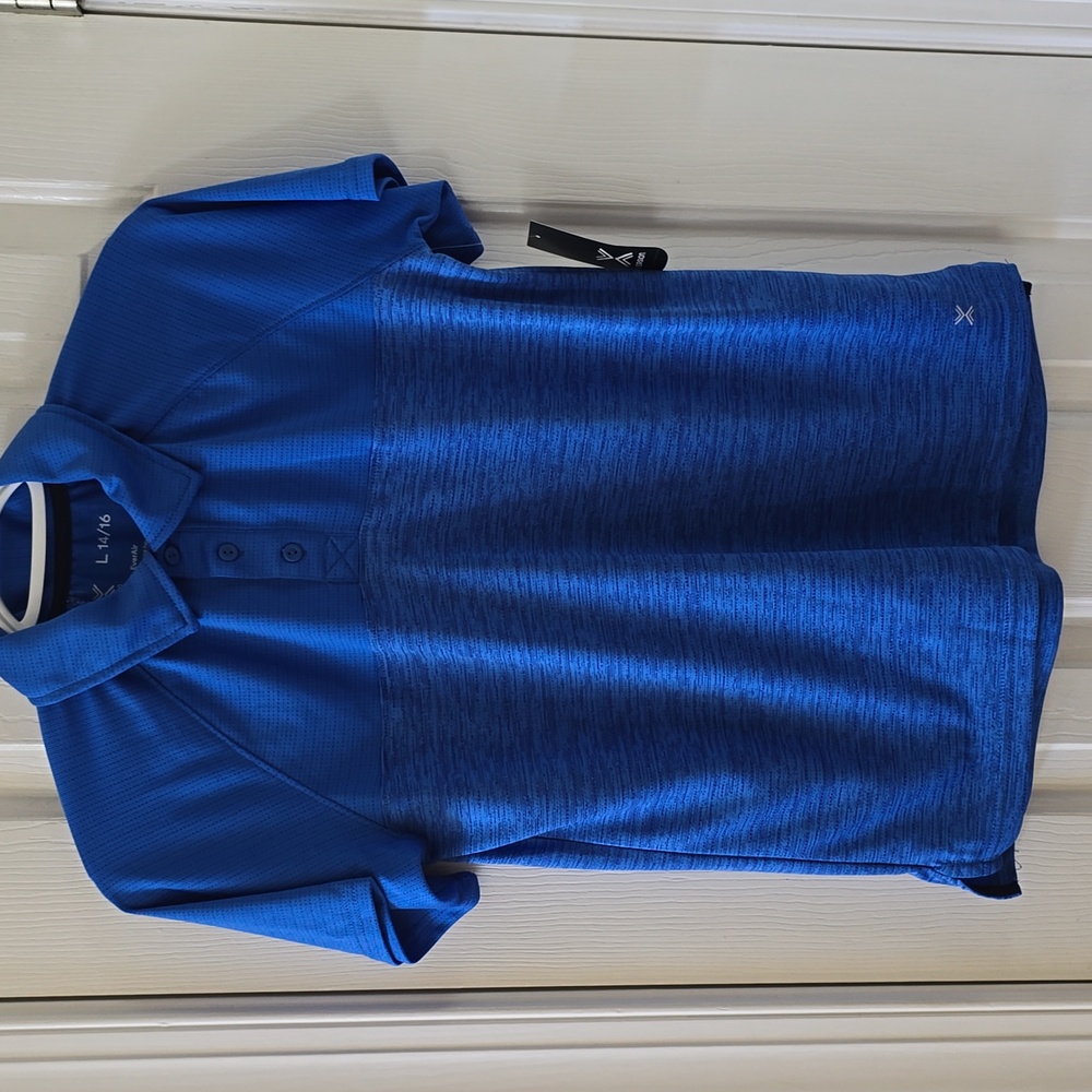 XERSION BOYS BLUE 3 BUTTON POLO SIZE LARGE 14/16